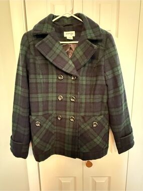 St. John’s Bay Black Wool Watch Plaid Pea Coat
